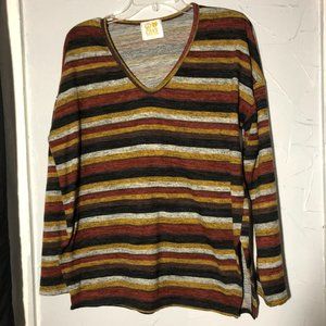 Cake Size M Long Sleeve Striped V-Neck Pullover